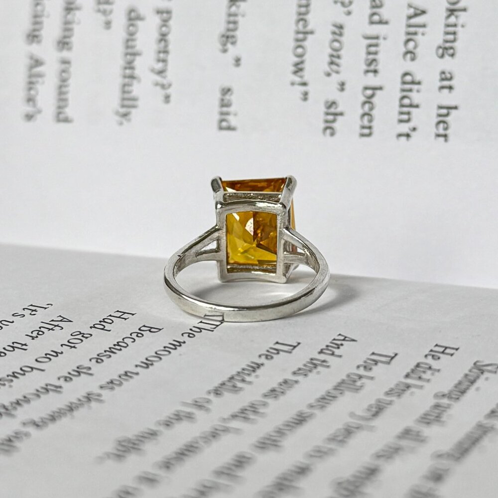 Sterling Silver Ring With Rectangular Golden Gems… - image 4